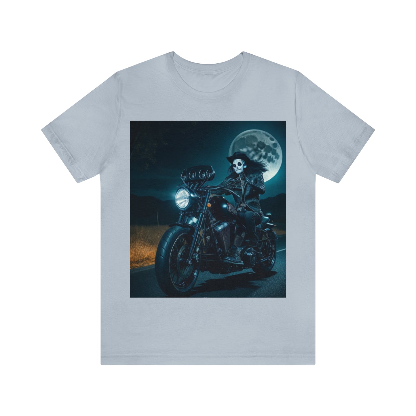 Tee-shirt à manches courtes en jersey unisexe - Halloween Motorcyclist AI - 01