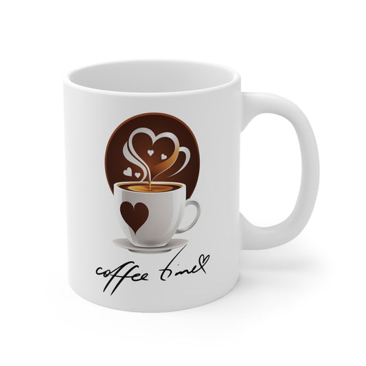 Ceramic Mug 11oz - Coffee and heart