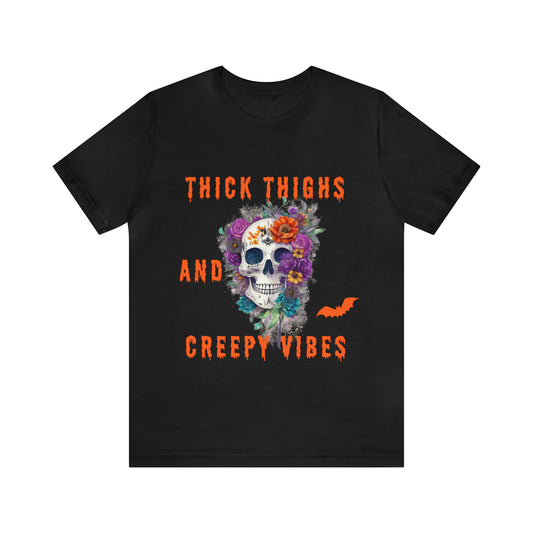 Unisex Jersey Short Sleeve Tee - Halloween Skull and flowers