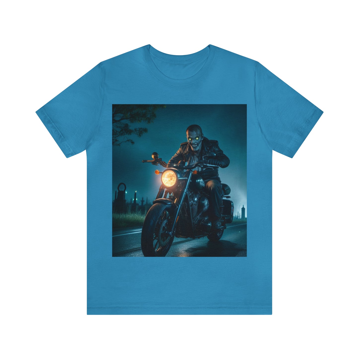 Tee-shirt à manches courtes en jersey unisexe - Halloween Motorcyclist AI - 03