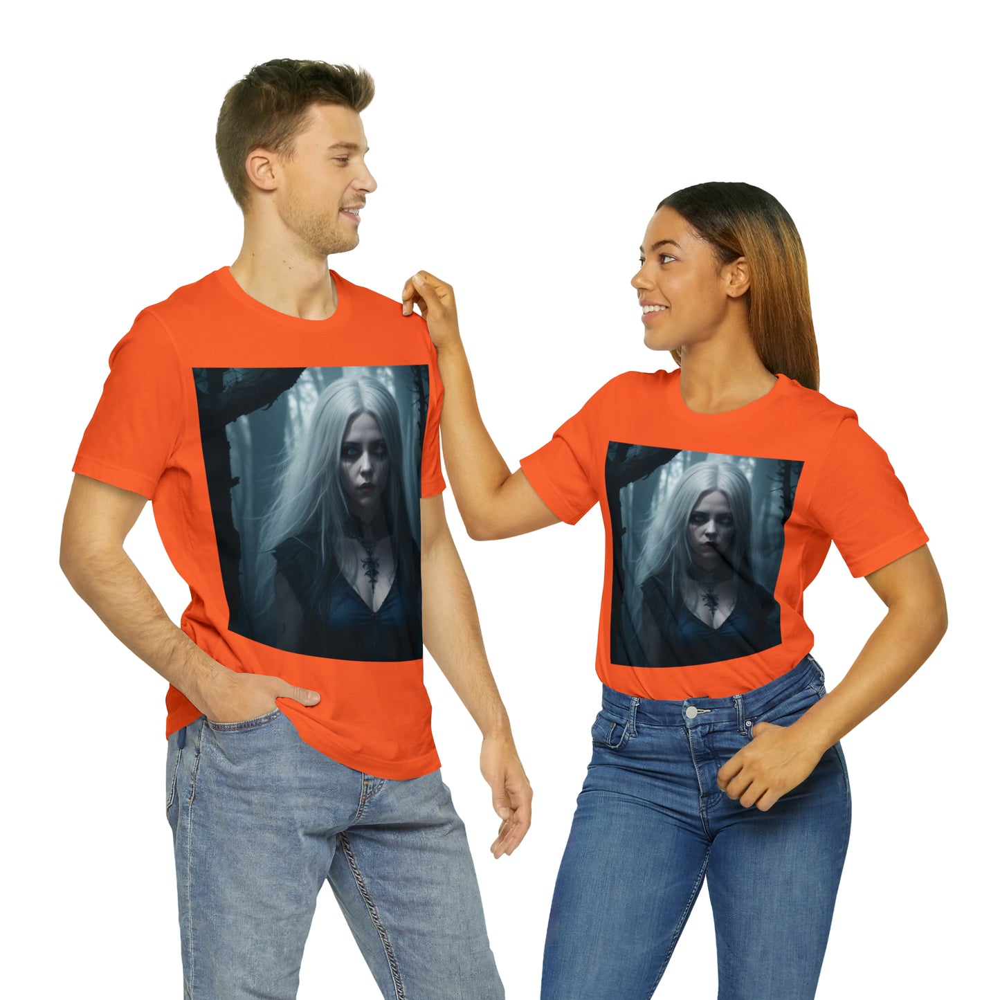 Tee-shirt à manches courtes en jersey unisexe - Femme sorcière d'Halloween AI - 01