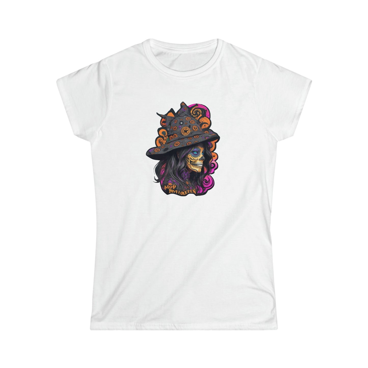 Camiseta Softstyle para mujer - Halloween - Calavera de mujer mexicana - 01