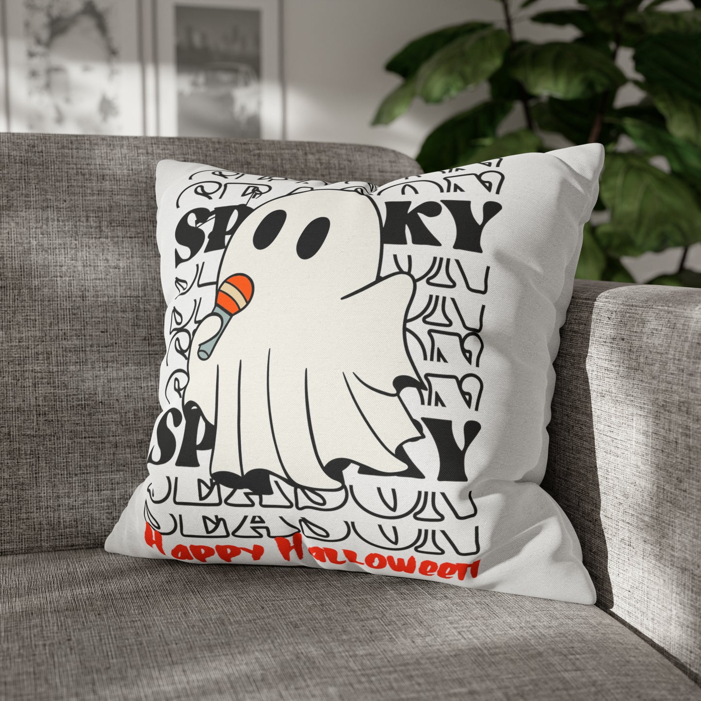 Spun Polyester Square Pillow Case  - Halloween - Little Ghost - 06/08