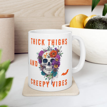 Ceramic Mug 11oz - Halloween - Skull and flowers