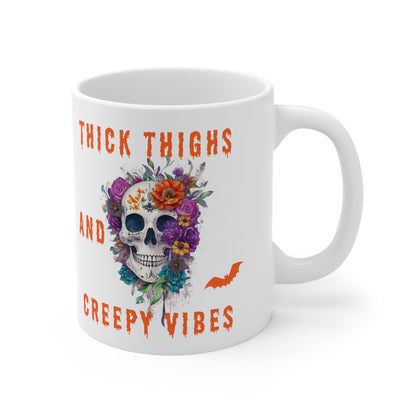 Ceramic Mug 11oz - Halloween - Skull and flowers