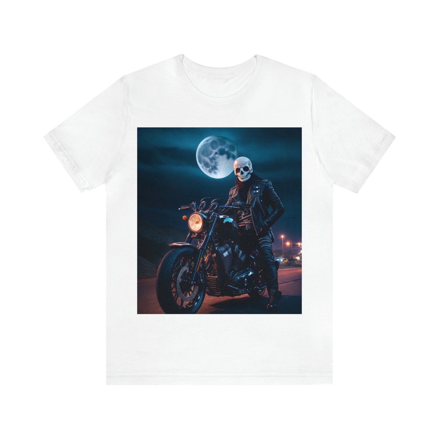 Tee-shirt à manches courtes en jersey unisexe - Halloween Motorcyclist AI - 02