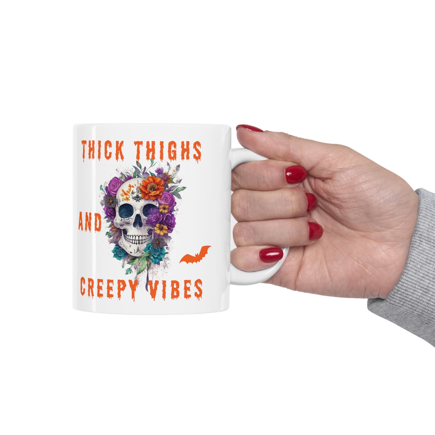 Ceramic Mug 11oz - Halloween - Skull and flowers