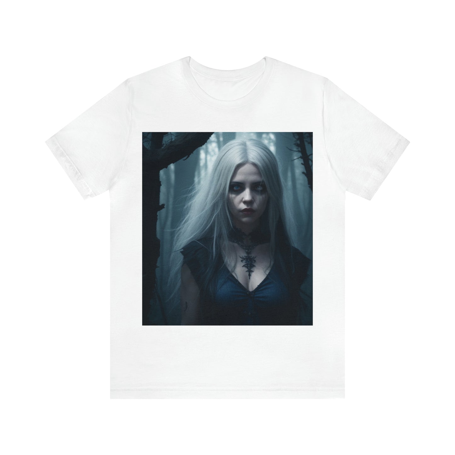 Tee-shirt à manches courtes en jersey unisexe - Femme sorcière d'Halloween AI - 01