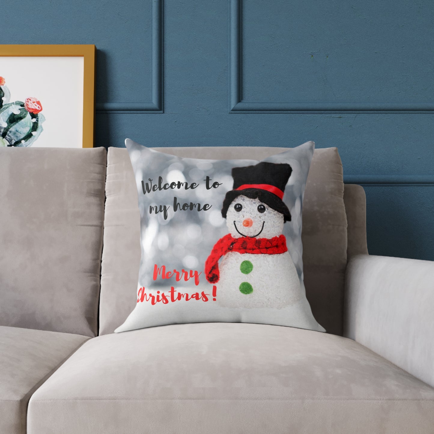 Spun Polyester Pillow - Merry Christmas - Snowman