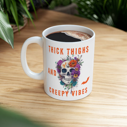 Ceramic Mug 11oz - Halloween - Skull and flowers