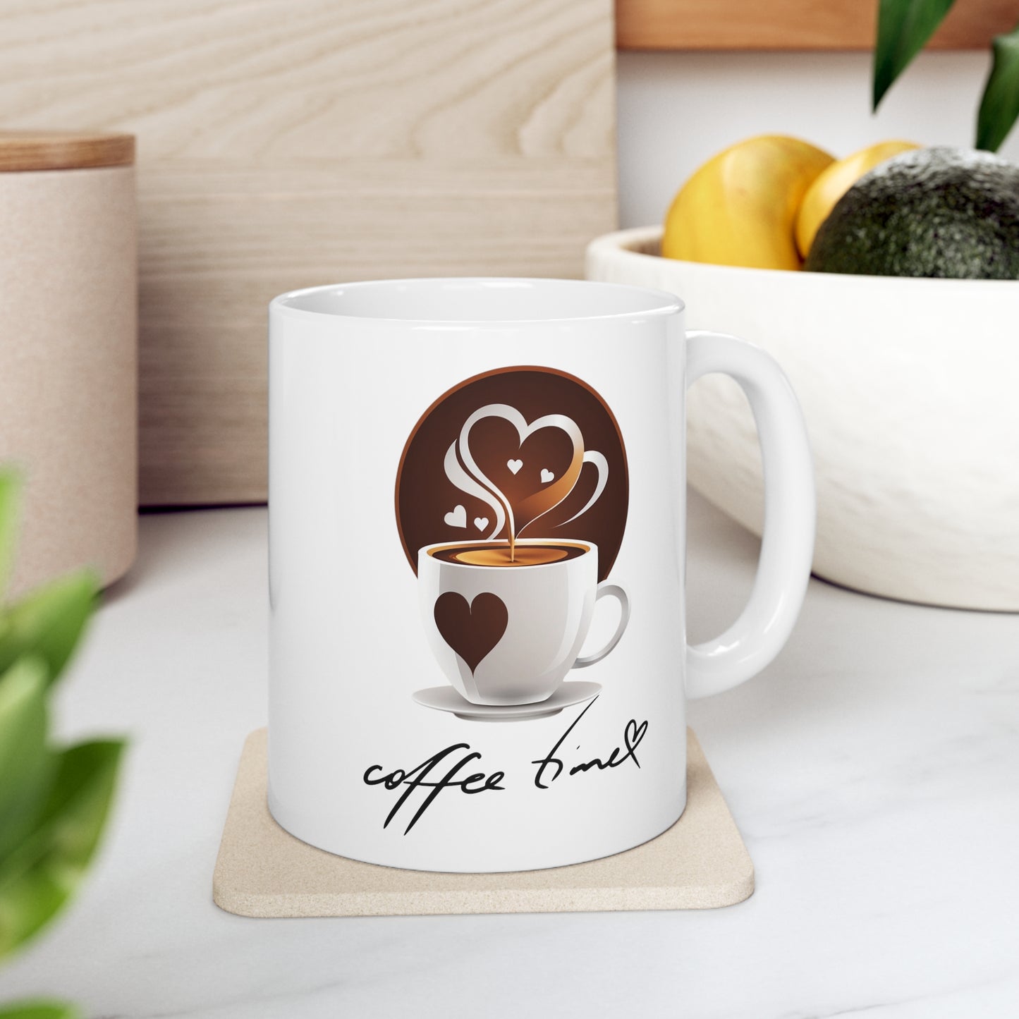 Mug en céramique 11oz - Café et coeur