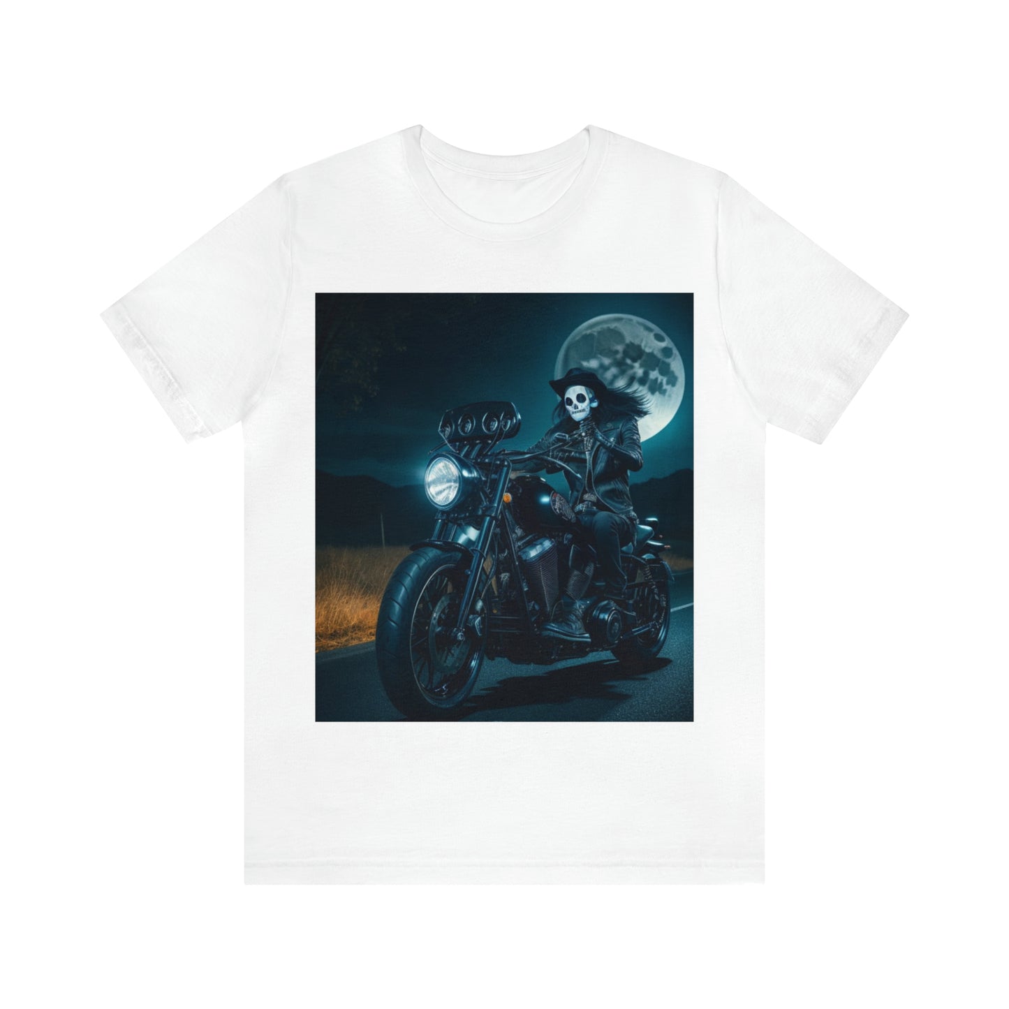 Camiseta de manga corta Unisex Jersey - Motociclista de Halloween AI - 01
