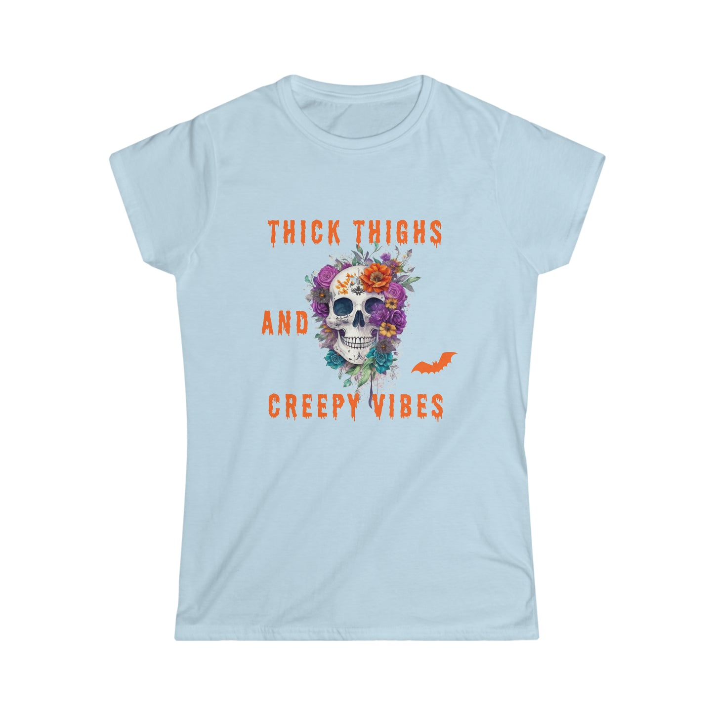 Camiseta Softstyle para mujer - Calavera y flores de Halloween